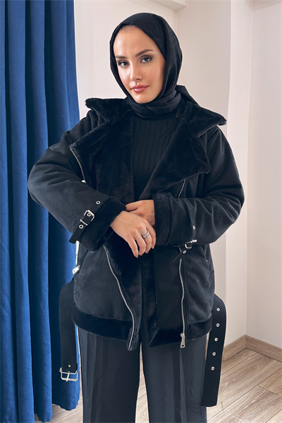 Zra Süet Kürklü Biker Mont SİYAH