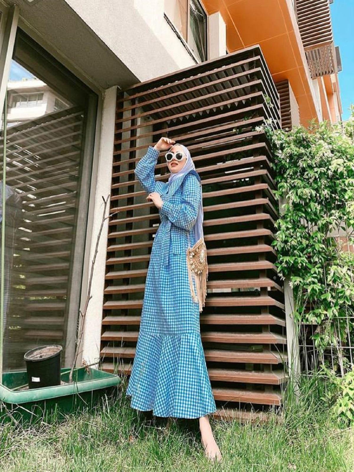 Bebe Yaka Pötikare Elbise Mavi