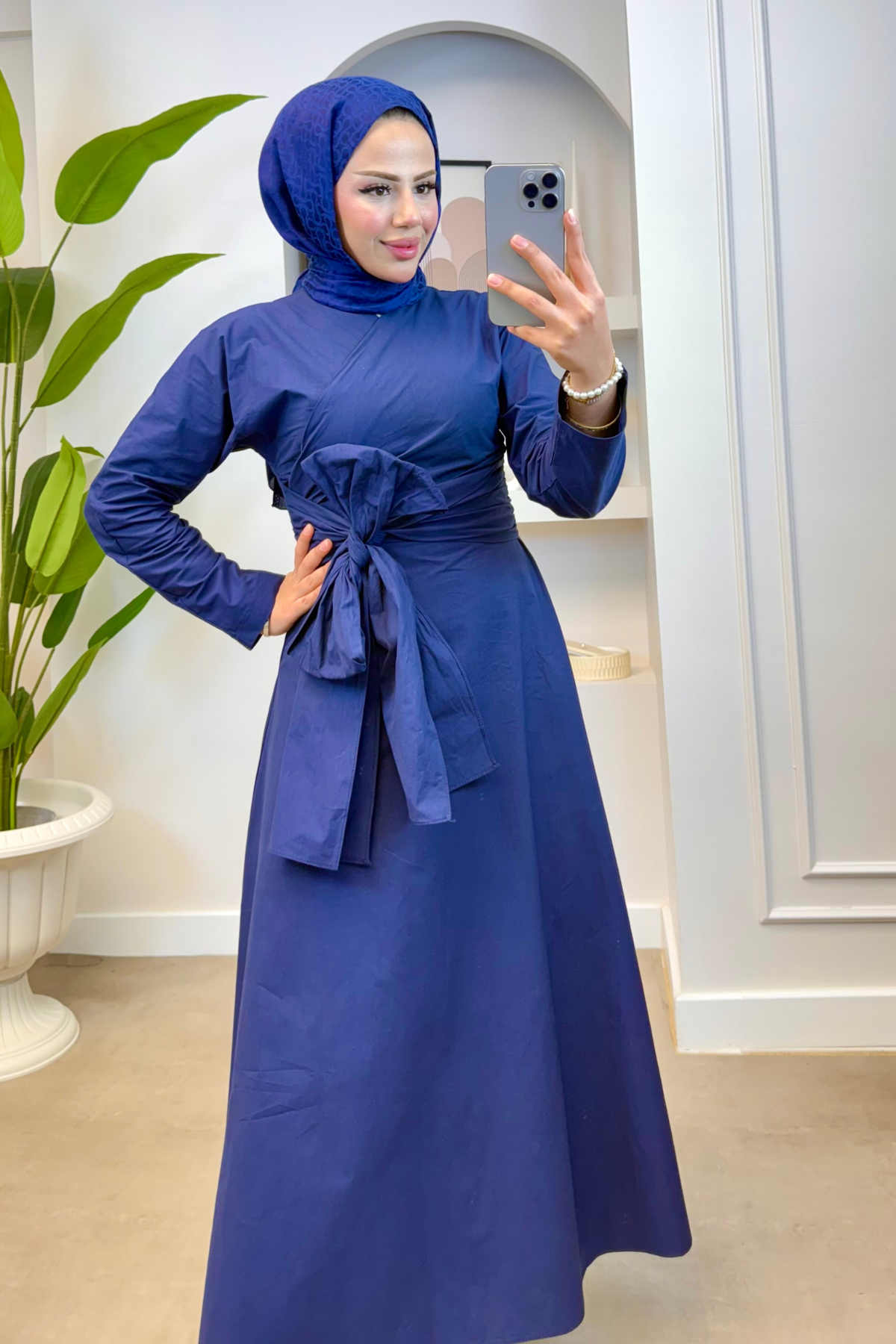 Bel Bağlama Detay Elbise LACİVERT