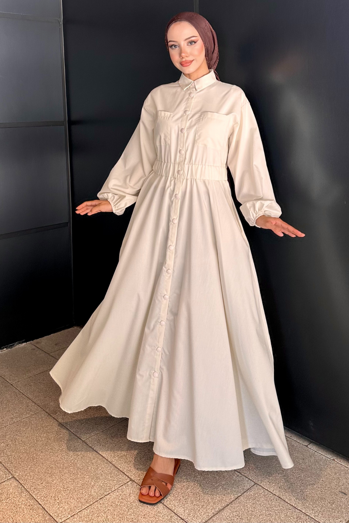 Beymn Çıtçıtlı Cotton Elbise BEJ