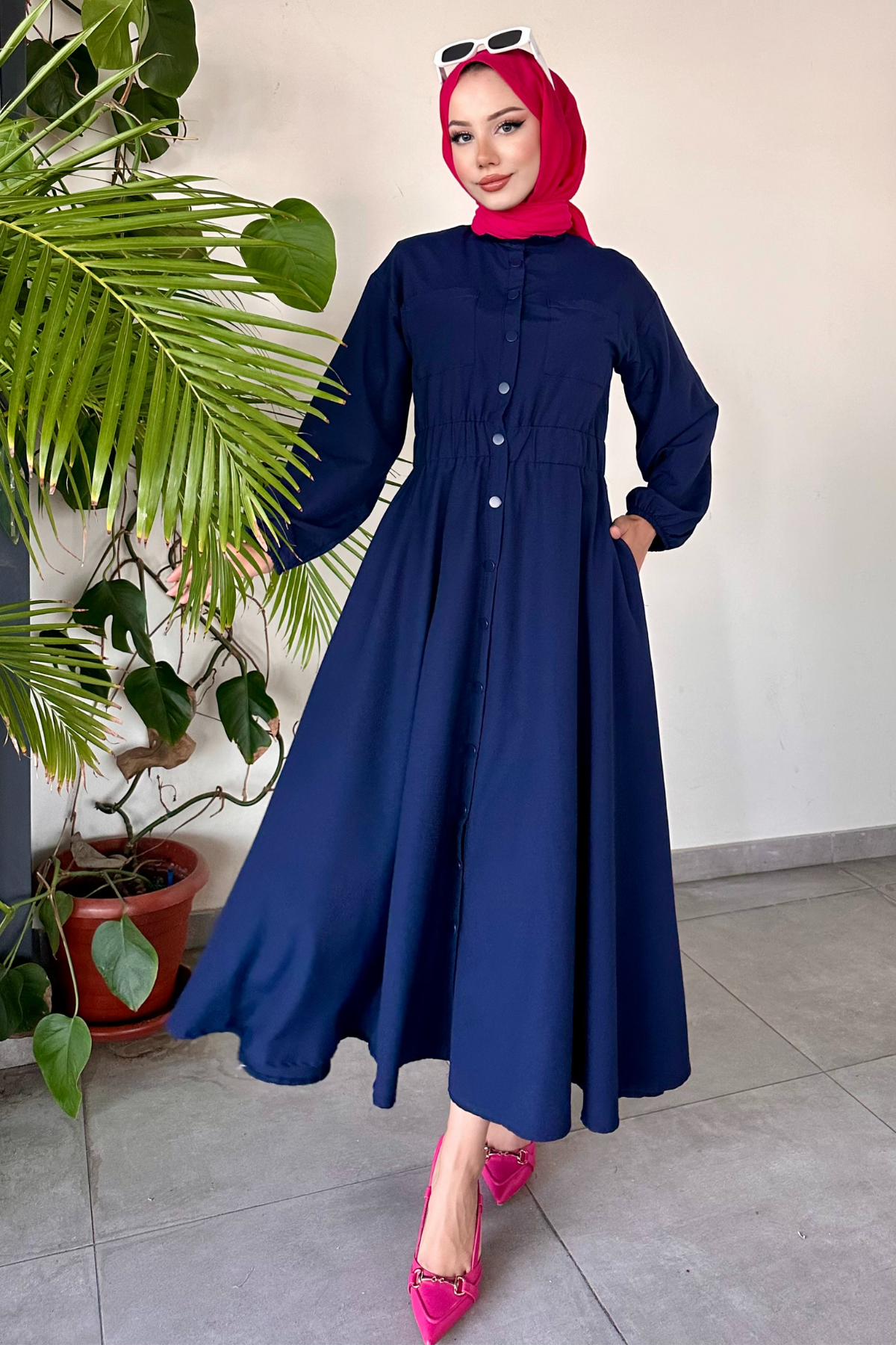 Beymn Çıtçıtlı Cotton Elbise LACİVERT