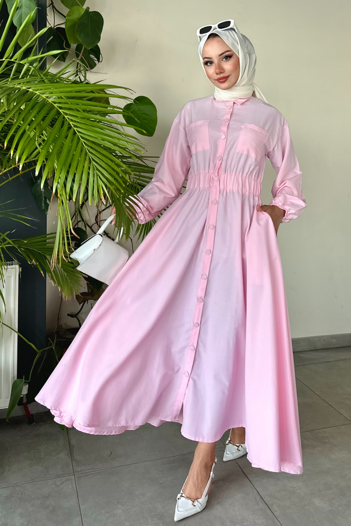 Beymn Çıtçıtlı Cotton Elbise PEMBE