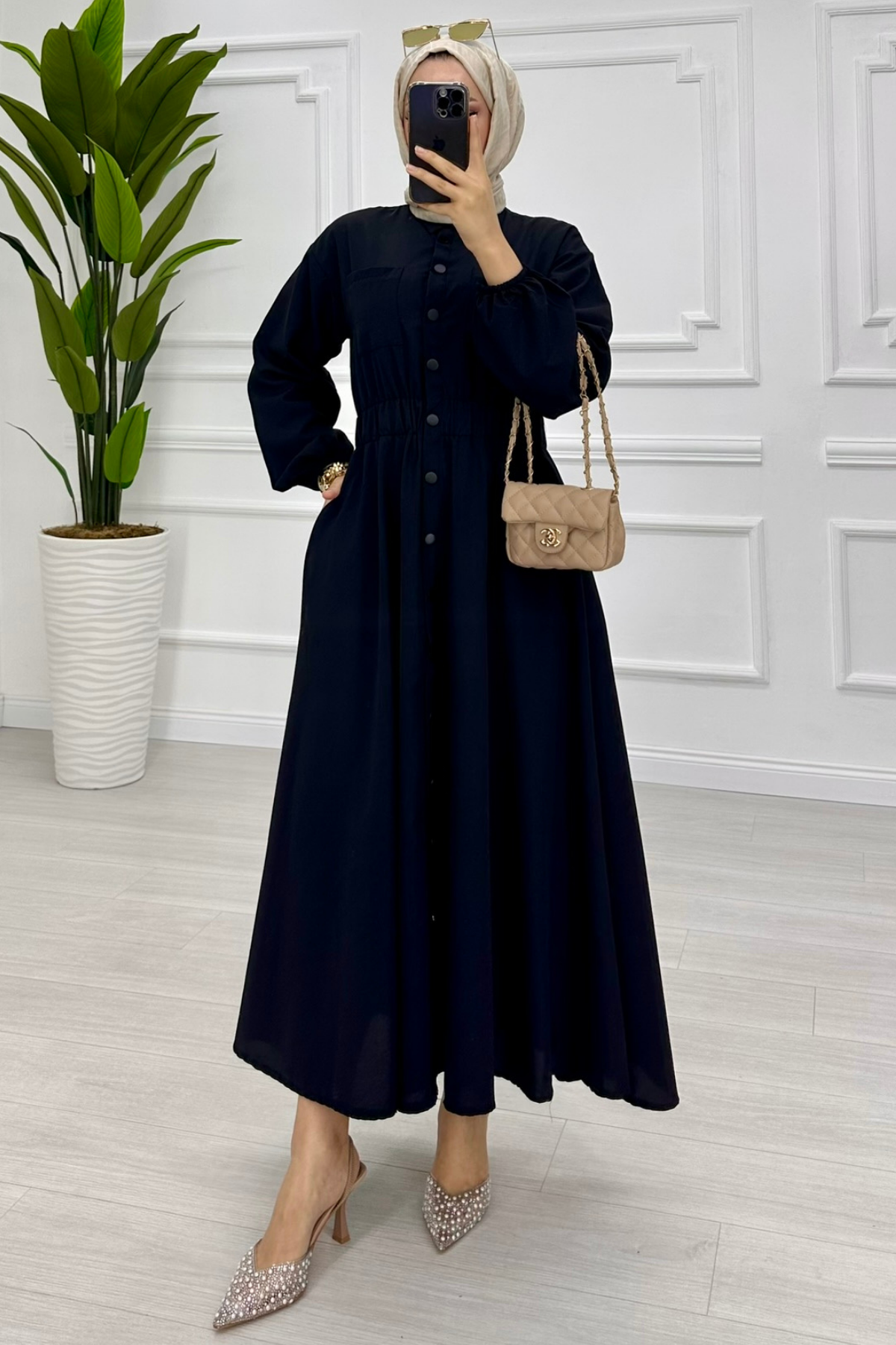 Beymn Çıtçıtlı Cotton Elbise SİYAH