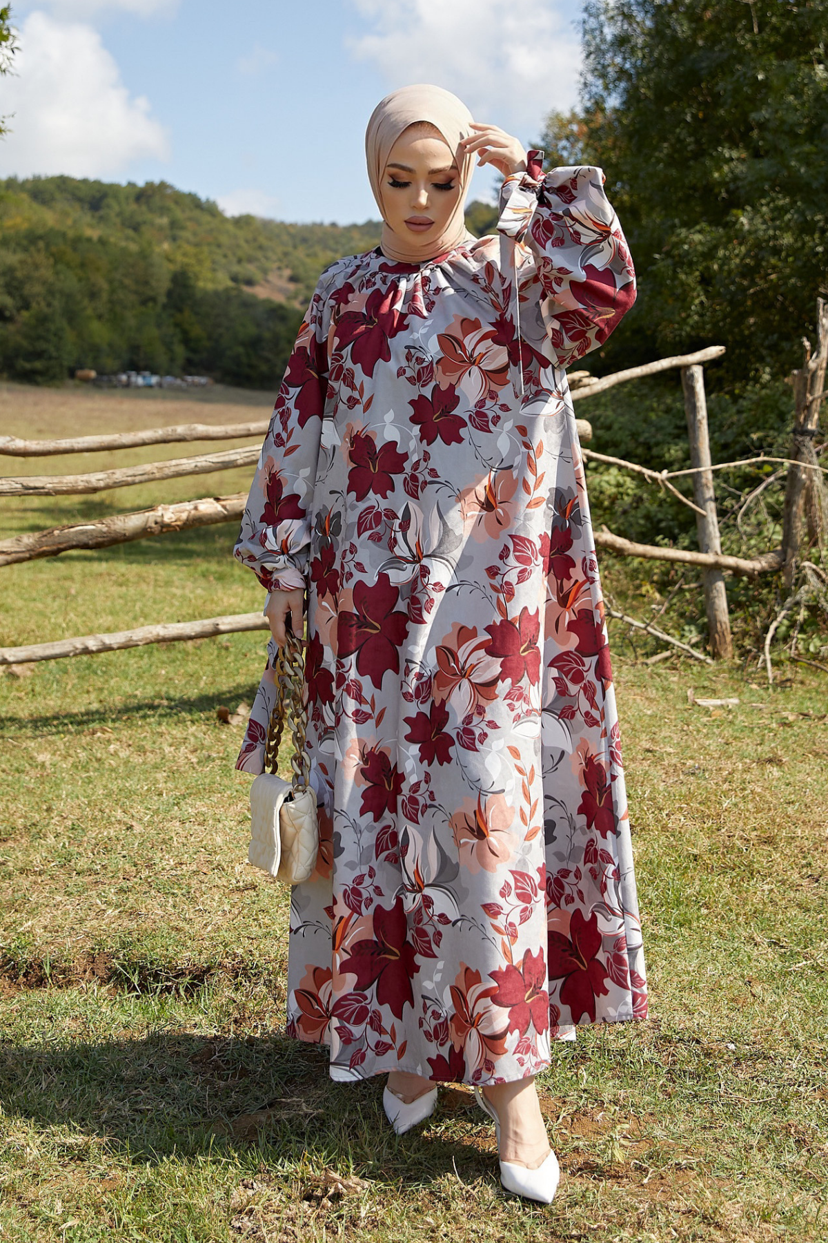 Çiçekli Süet Elbise MİNT