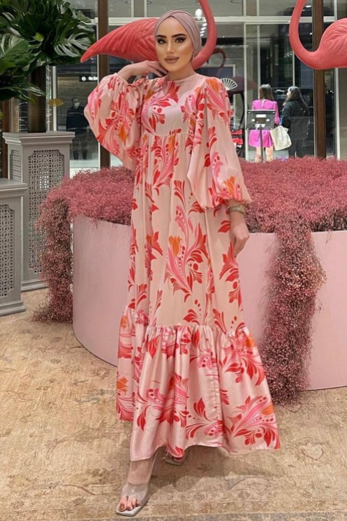 Lavanta Saten Elbise PEMBE