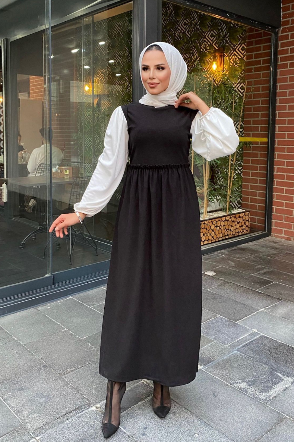 Lidya Balon Kol Elbise SİYAH