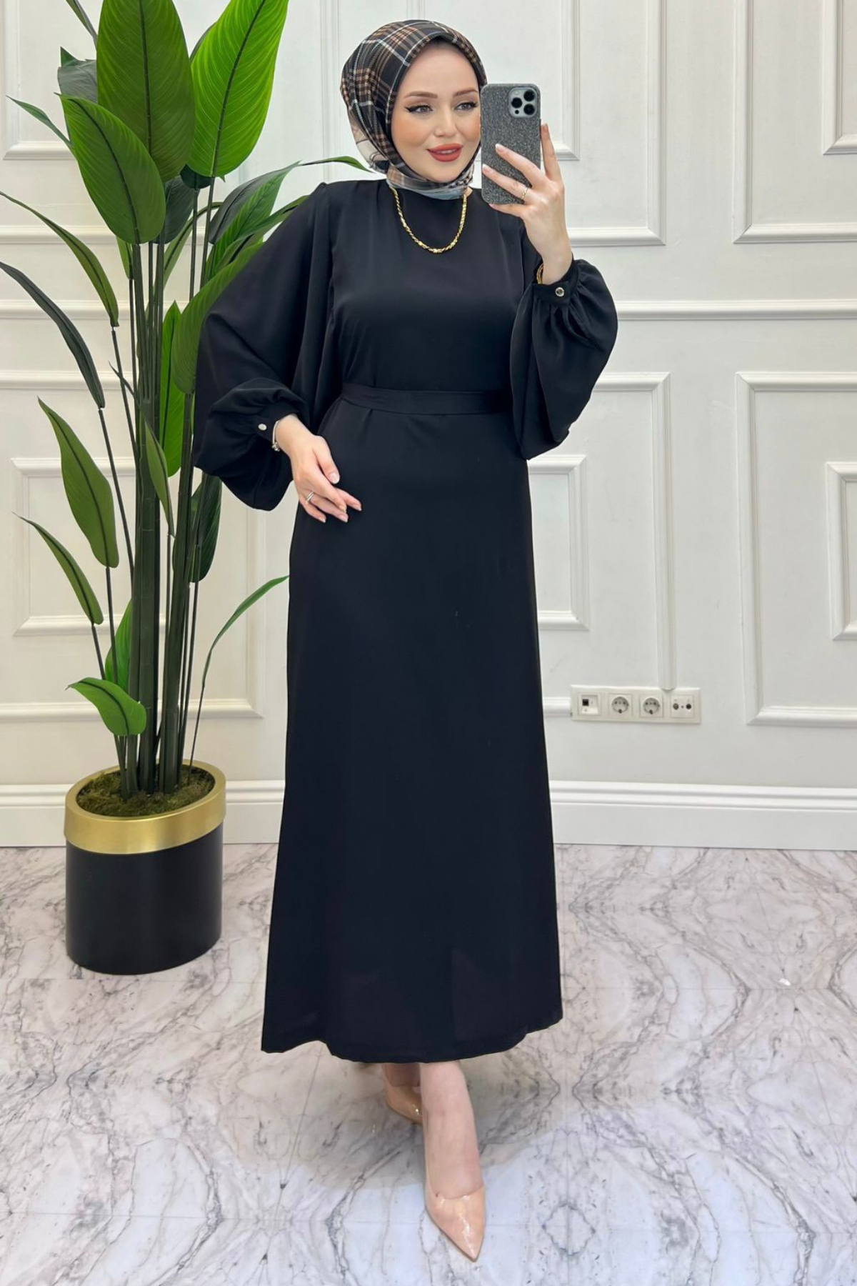 Meri Dubai Krep Elbise SİYAH