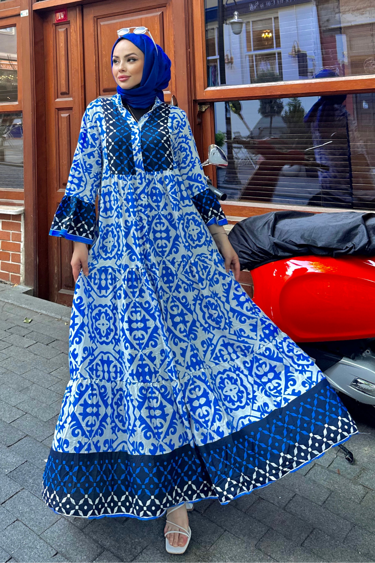 Okyanus Etnik Viskon Elbise MAVİ