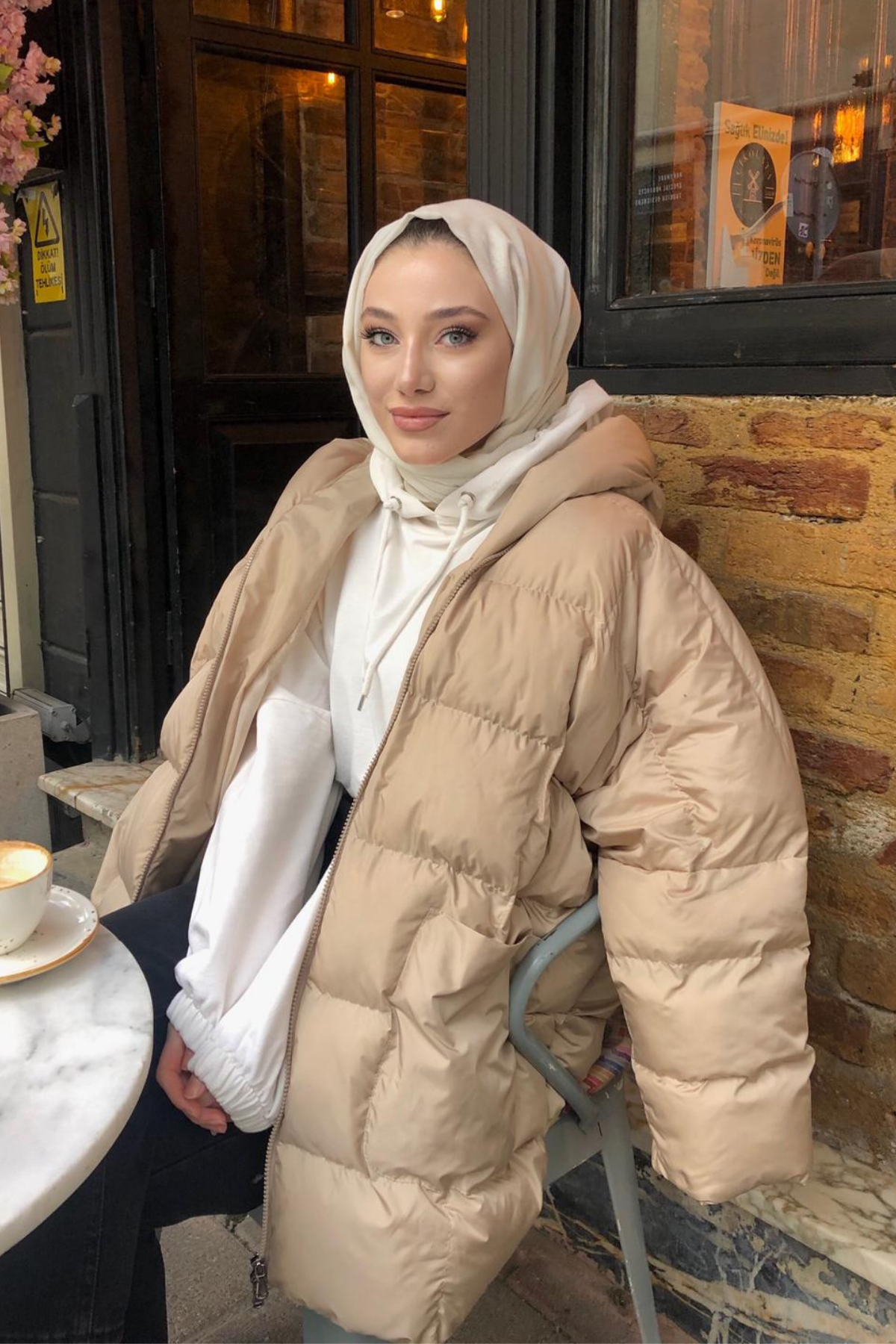Oversize Yorgan Mont Bej