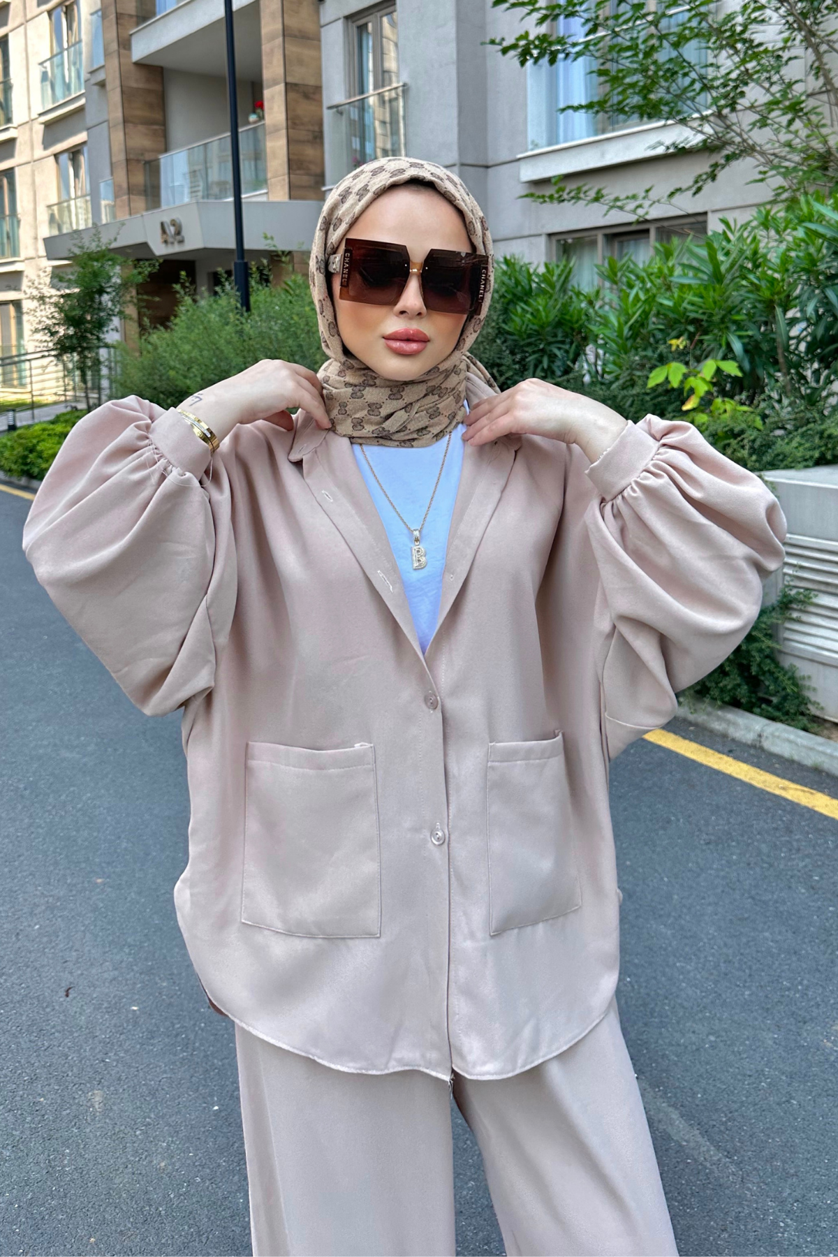 Perla Cepli Oversize Takım BEJ