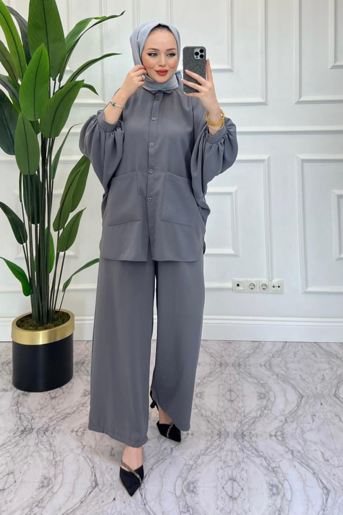 Perla Cepli Oversize Takım GRİ