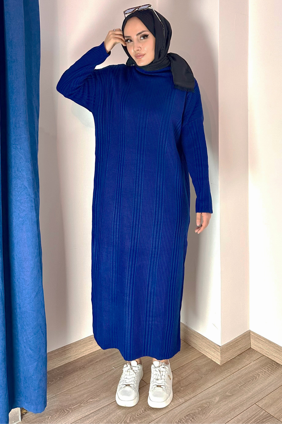 Premium Fitilli Triko Elbise LACİVERT