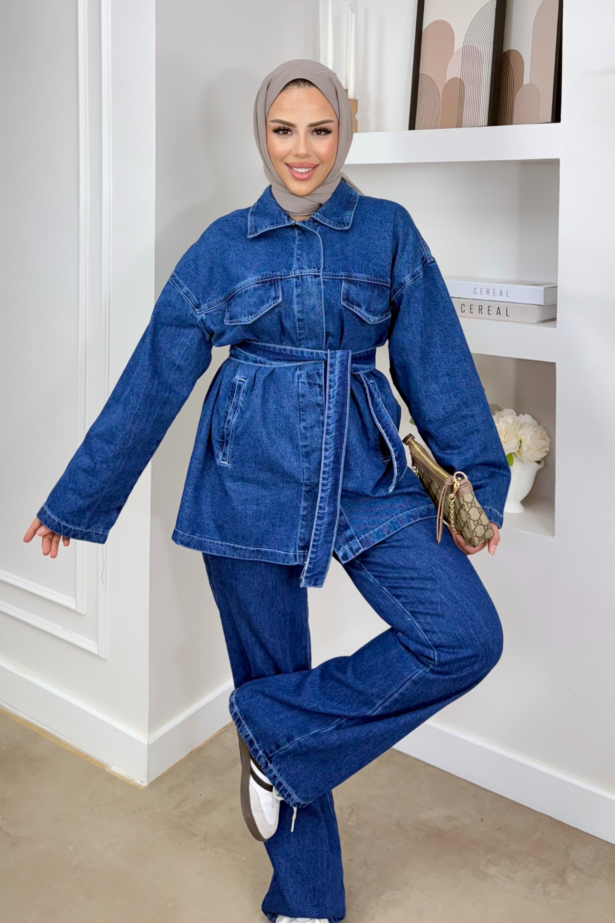 Premium Kemerli Denim Takım