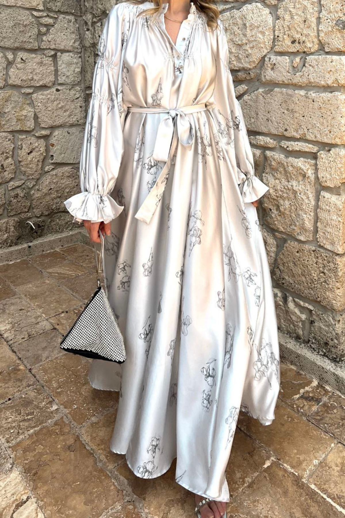 Stella Saten Elbise GRİ