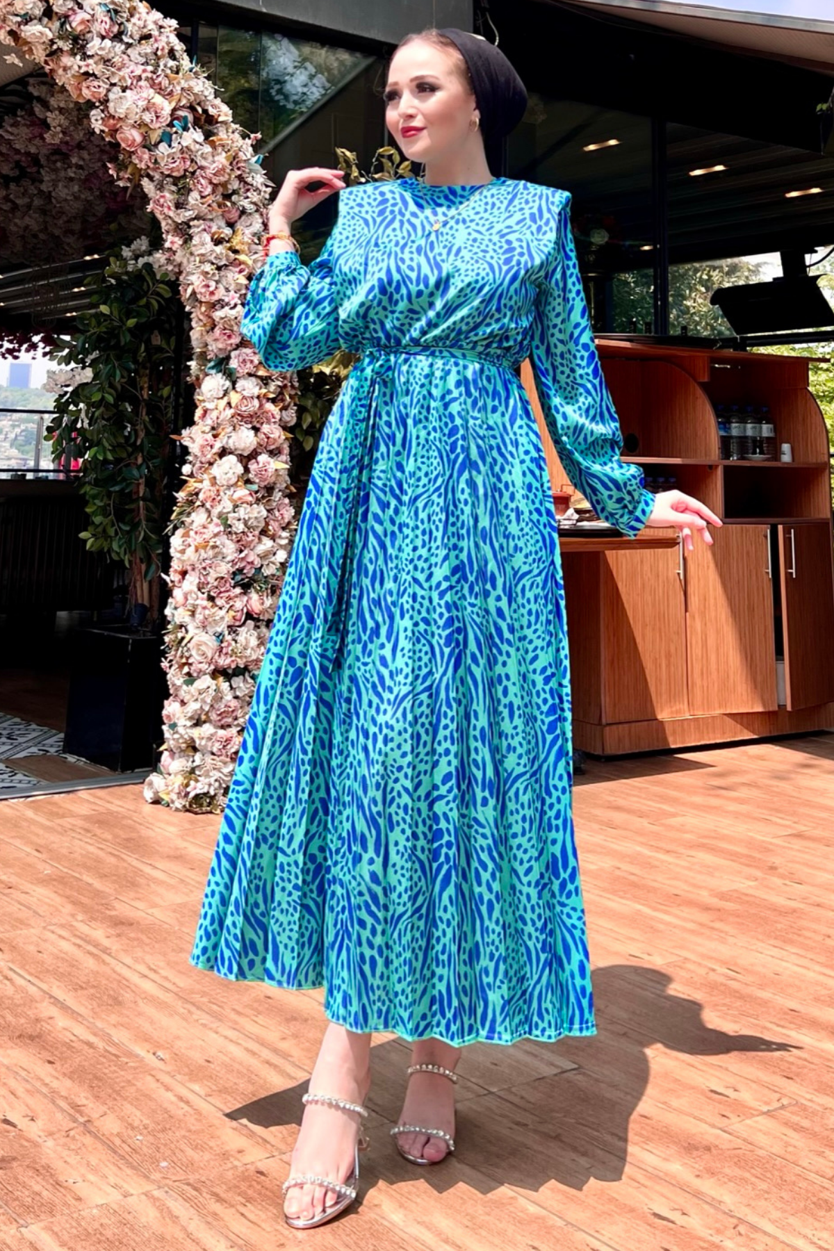 Zebra Piliseli Elbise MAVİ