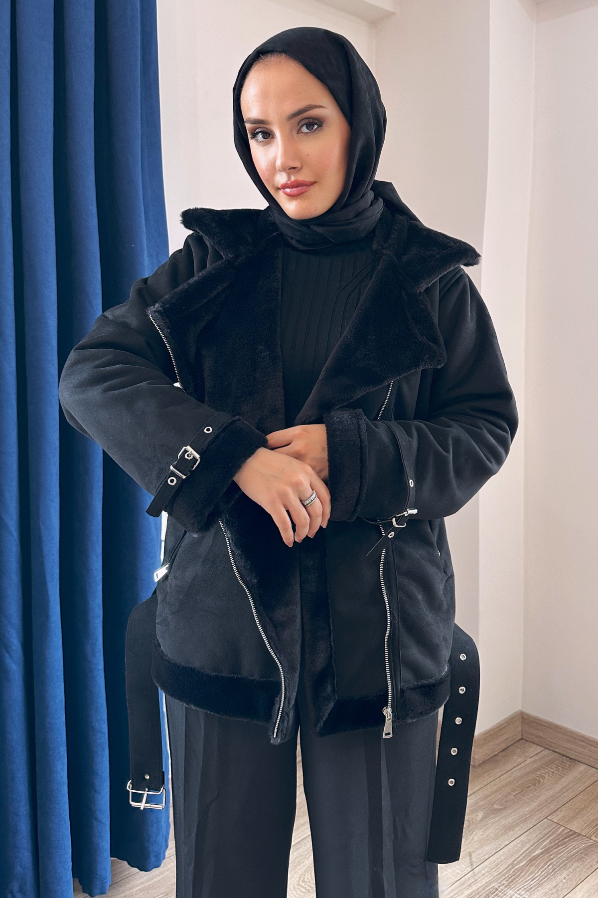 Zra Süet Kürklü Biker Mont SİYAH