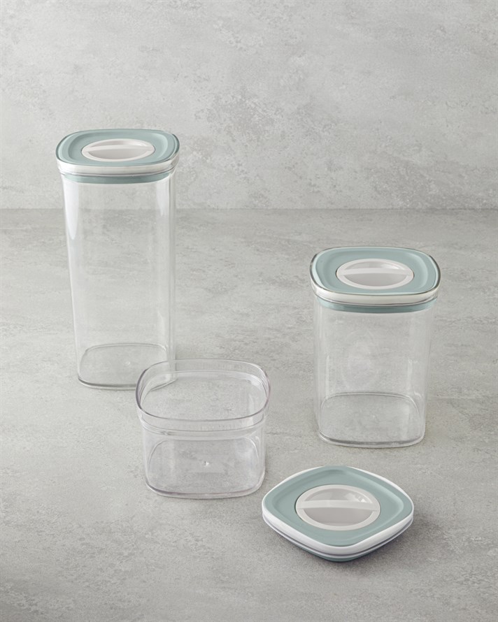 Adly Plastik 3 Parça Saklama Kabı 700 ml – 1,4 L – 2 L Yeşil-Krem