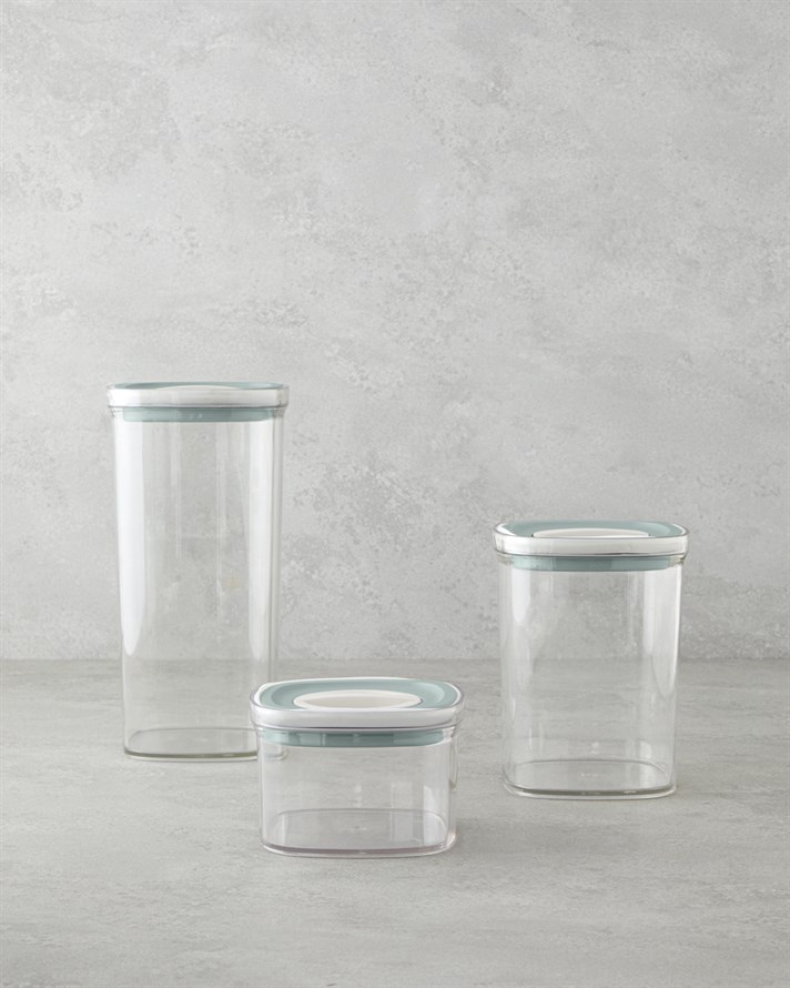 Adly Plastik 3 Parça Saklama Kabı 700 ml – 1,4 L – 2 L Yeşil-Krem