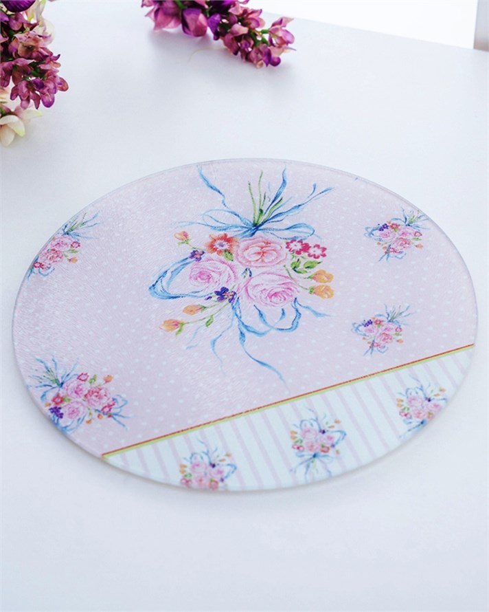 Aidan Cam Yuvarlak Kesme Tahtası 25 cm Pembe