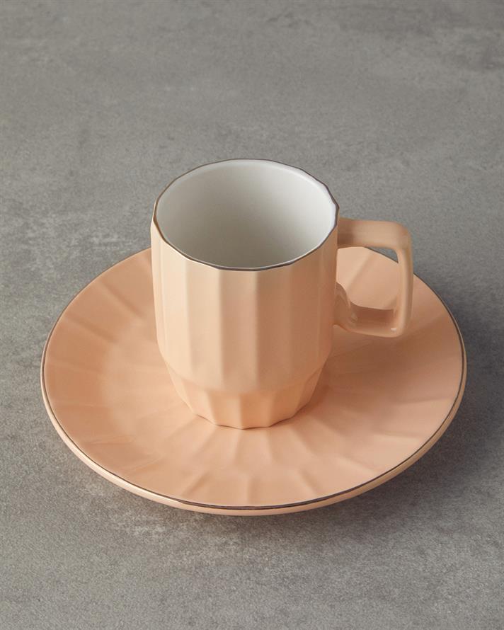 Angely New Bone China Kahve Fincan Takımı 4 Parça 2 Kişilik Somon