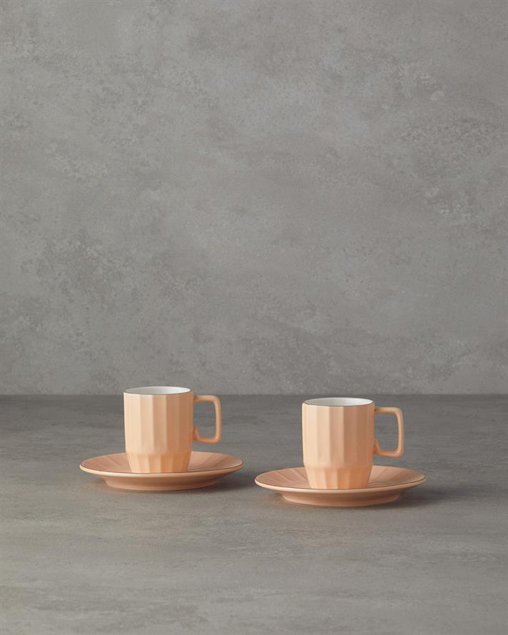 Angely New Bone China Kahve Fincan Takımı 4 Parça 2 Kişilik Somon