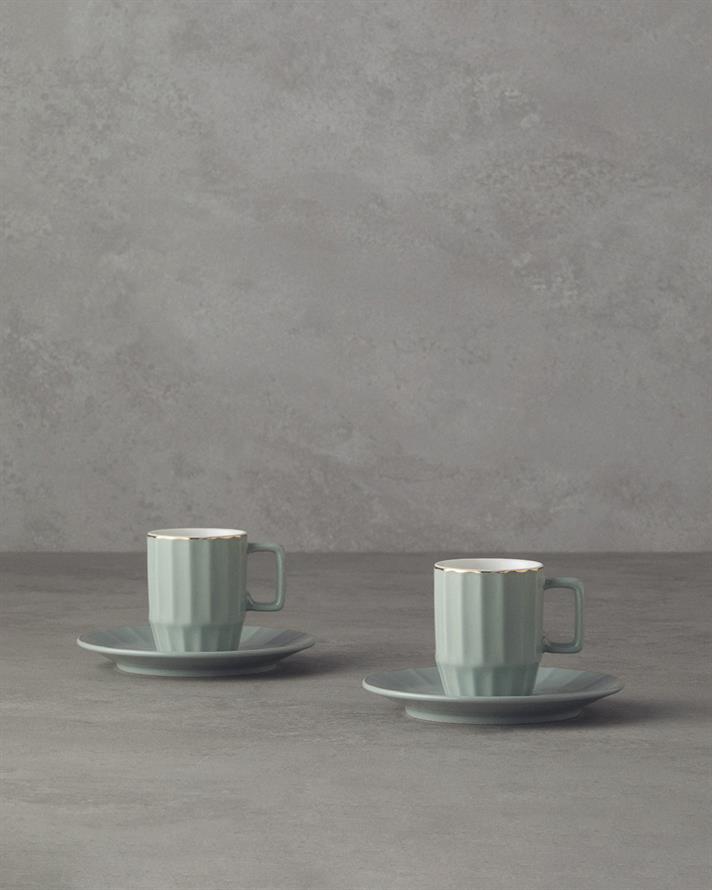 Angely New Bone China Kahve Fincan Takımı 4 Parça 2 Kişilik Yeşil