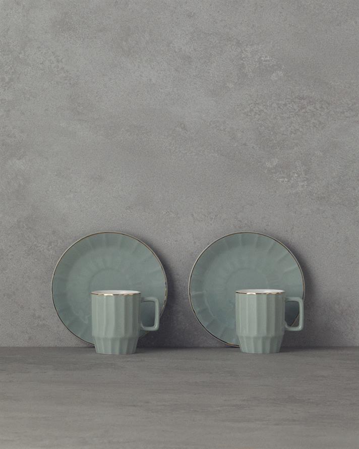 Angely New Bone China Kahve Fincan Takımı 4 Parça 2 Kişilik Yeşil