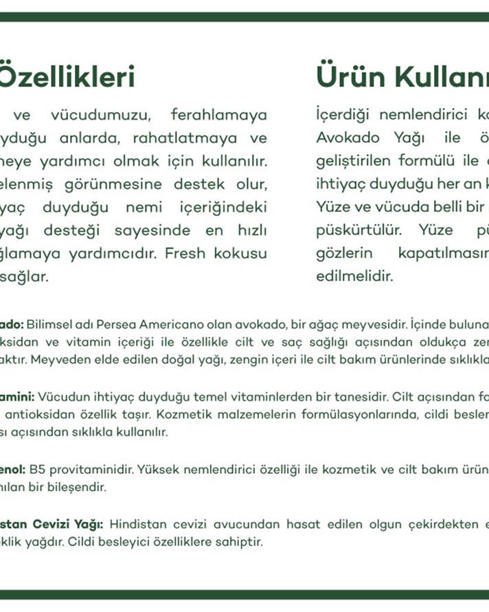 Avokado Yağı Yüz & Vücut Spreyi