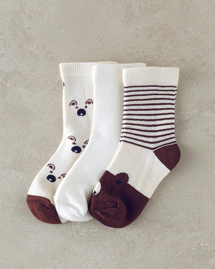 Bear 3lü Çocuk Çorap Ekru-Kahverengi
