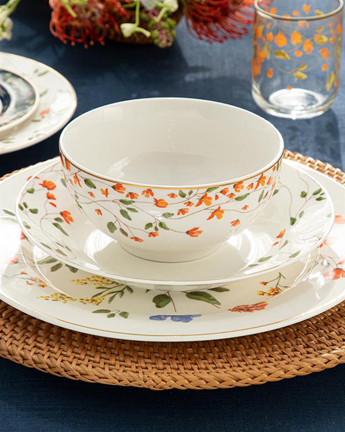 Belleza New Bone China Pasta Tabağı 20 cm Lacivert-Turuncu-Yeşil