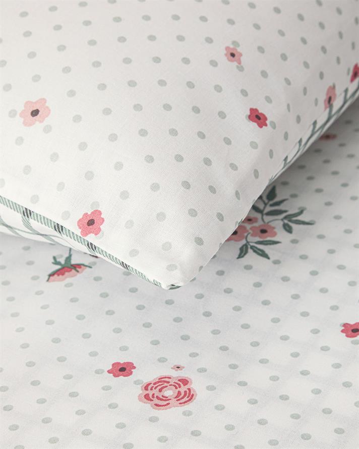 Bloomy Dots Pamuklu Çift Kişilik Nevresim Seti Pembe
