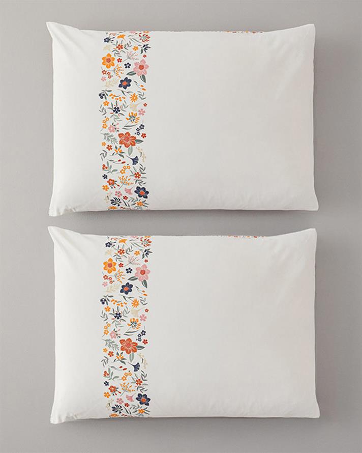 Bloomy Lines Pamuklu 2li Yastık Kılıfı Sarı