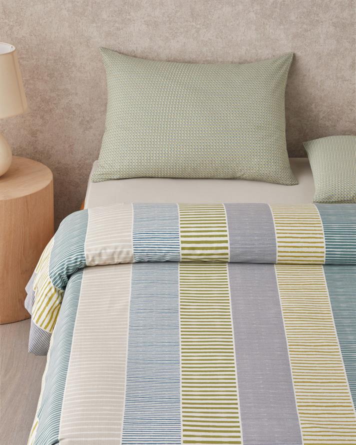 Border Line Kolay Ütülenir Tek Kişilik Çarşaflı Nevresim Takımı 160x220 cm Yeşil-Bej