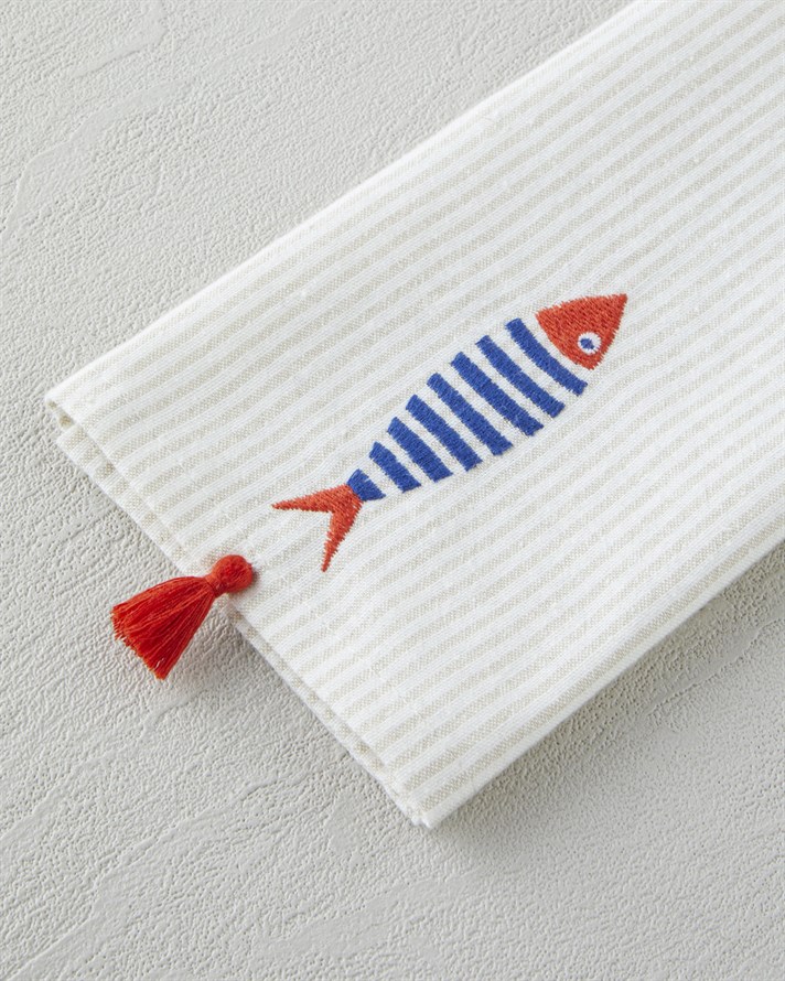 Bubble Fish Pamuklu Nakışlı Kurulama Bezi 30x50 cm Turuncu – Bej