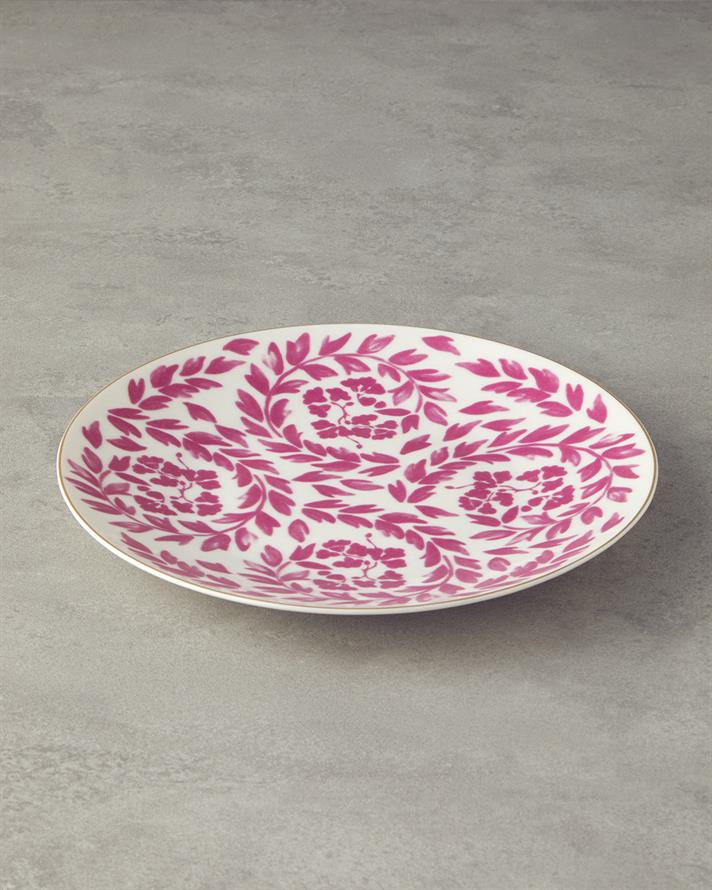 Carnival Floral Bone Porselen Servis Tabağı 25 cm Fuşya-Beyaz