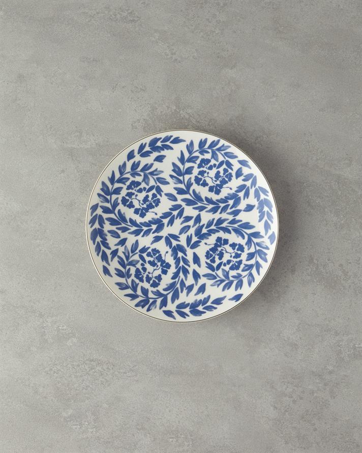 Carnival Floral Bone Porselen Servis Tabağı 25 cm Lacivert-Beyaz