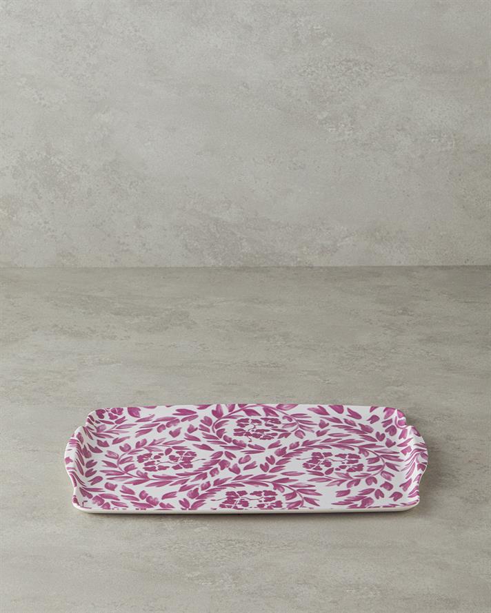 Carnival Floral Melamin Kaydırmaz Tepsi 27x36 cm Fuşya