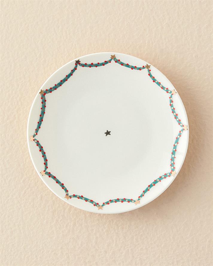 Cheerful Star Bone Porselen Pasta Tabağı 20 cm Beyaz - Yeşil