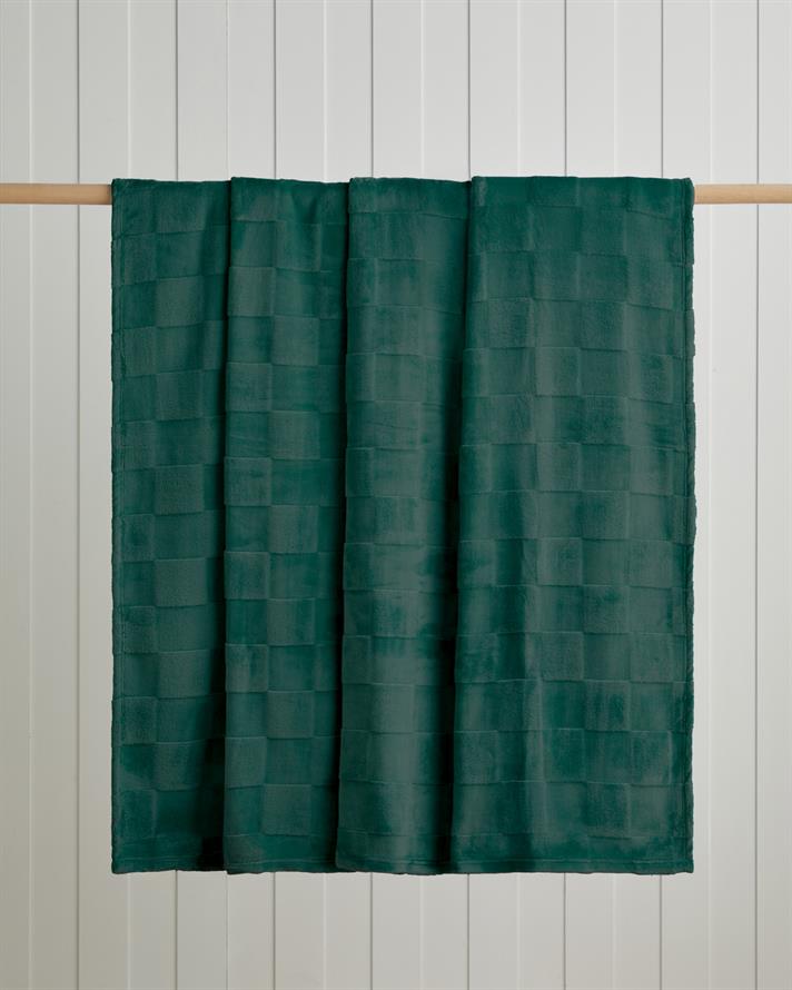 Classic Check Jakarlı Supersoft Çift Kişilik Battaniye 200x220 cm Koyu Yeşil
