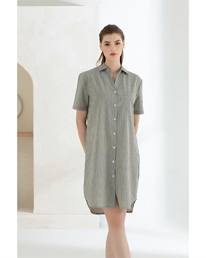 Coastal Shirt Pamuk Kadın Gecelik İndigo