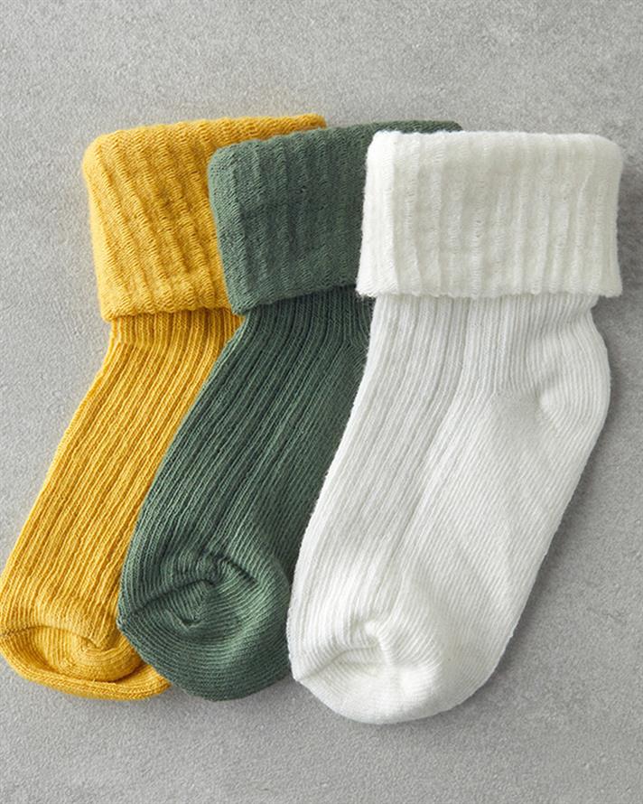 Colorful 3lü Bebe Çorap Beyaz-Yeşil-Hardal