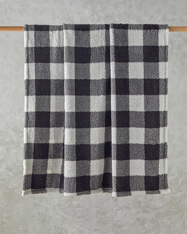 Comfort Plaid Baskılı Sherpa Battaniye Antrasit