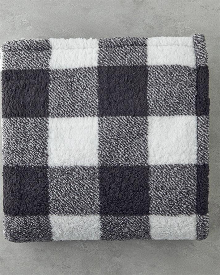 Comfort Plaid Baskılı Sherpa Battaniye Antrasit
