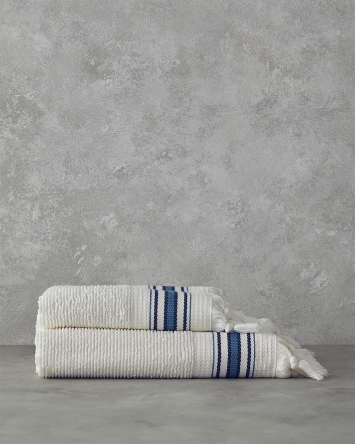Cool Stripe Pamuklu Çizgili Banyo Havlusu Takımı Ekru-Bej