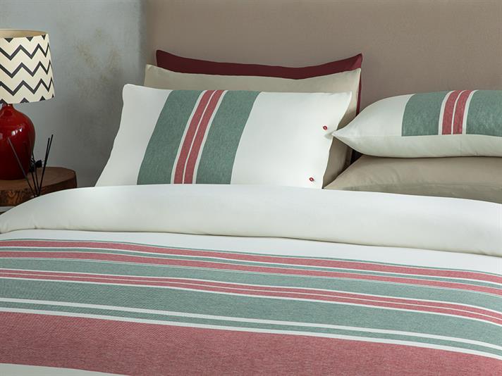 Cosy Stripe Winter Soft Tek Kişilik Nevresim Takımı Kırmızı - Yeşil