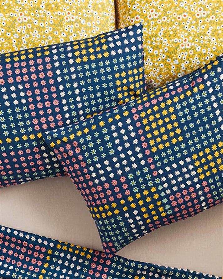 Daisy Patchwork Pamuklu 2li Yastık Kılıfı Lacivert