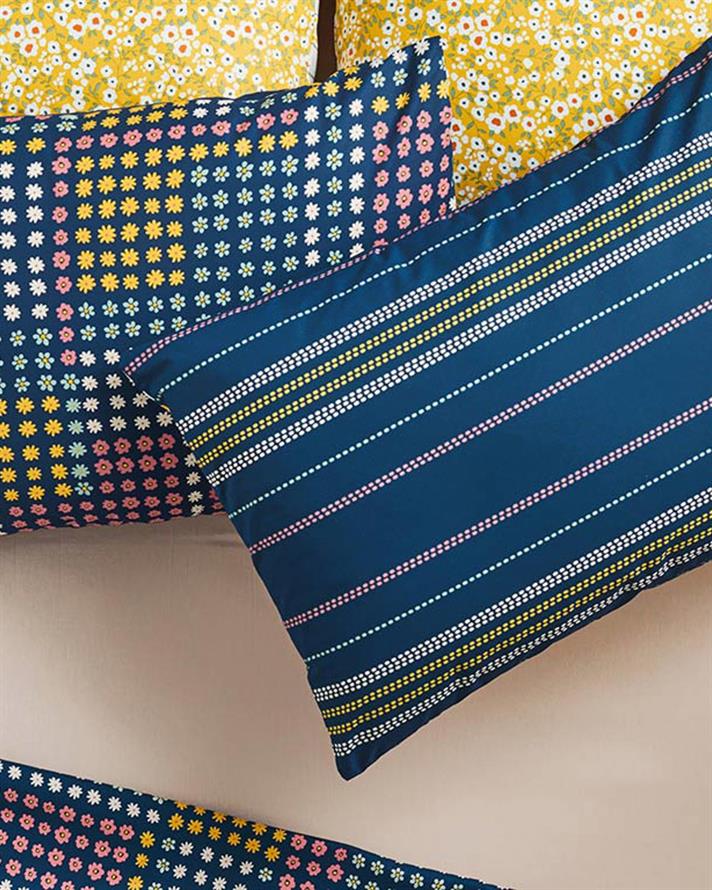 Daisy Patchwork Pamuklu 2li Yastık Kılıfı Lacivert
