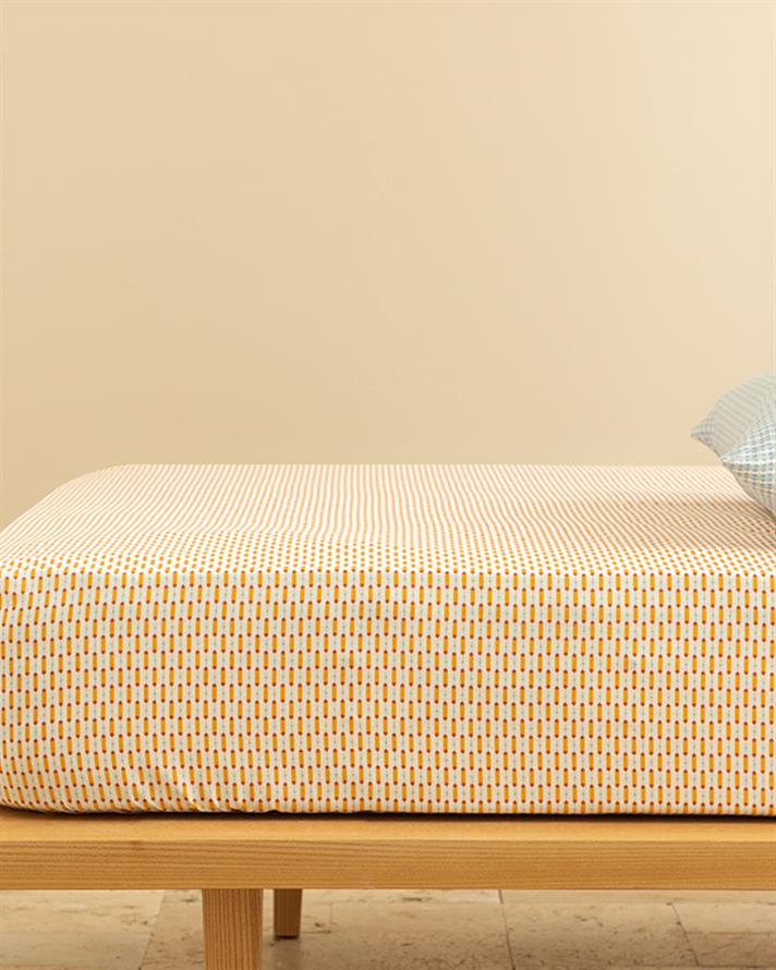 Diamond Stripe Kolay Ütülenir Çift Kişilik Lastikli Çarşaf Sarı