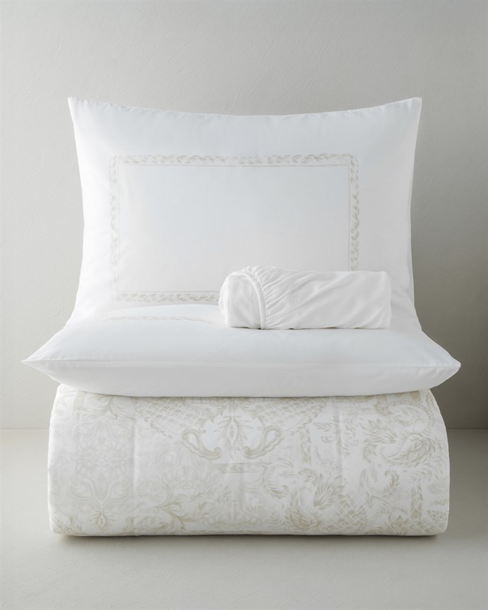 Elegance Fleure Pamuk Çift Kişilik Çarşaflı Nevresim Takımı 200x220 cm Bej
