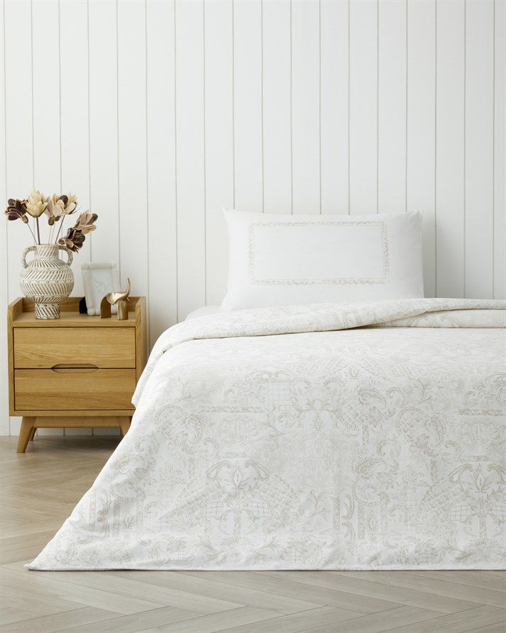 Elegance Fleure Pamuk Tek Kişilik Çarşaflı Nevresim Takımı 160x220 cm Bej